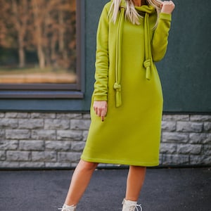 Midi hoodie dress for women with pockets | warm oversized fleece hoodie dress | spring, winter, fall hoodie dress plus size | handmade