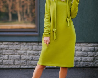 Midi Hoodie Kleid für Frauen mit Taschen | warmes Oversized Fleece Hoodie Kleid | Frühling, Winter, Herbst Hoodie Kleid plus Größe | handgefertigt