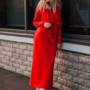 Oversized hoodie dress for women handmade Red