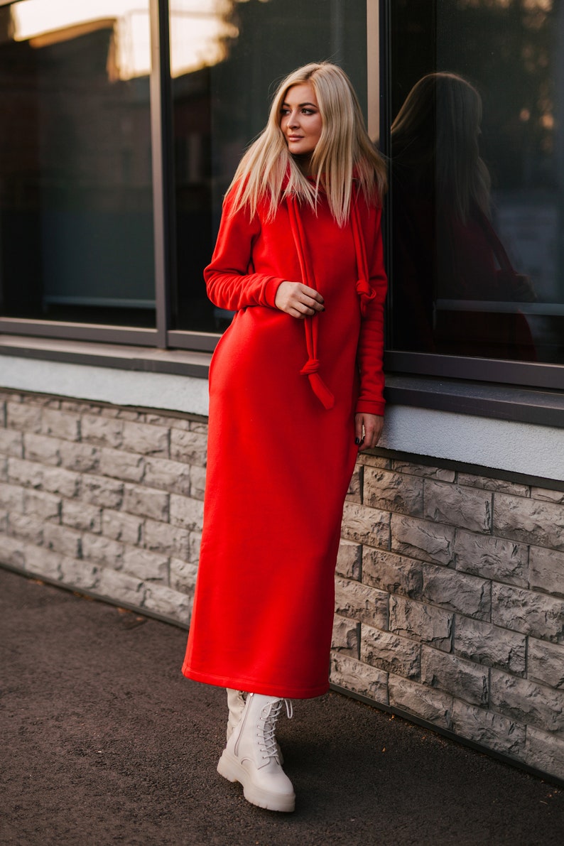 Oversized hoodie dress for women handmade Red