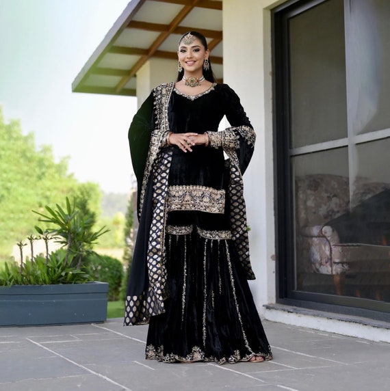 Buy Velvet Garara Suit for Woman, Beads Embroidered Velvet Wedding  Gharara,plus Size Velvet Sharara Suit,indian Wedding Dress, Purple Sharara  Online in India - Etsy