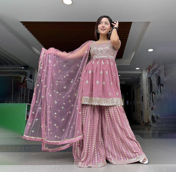 Buy Wedding Wear Sharara Suit - Rani Pink Designer Style Sharara Suit –  Empress Clothing