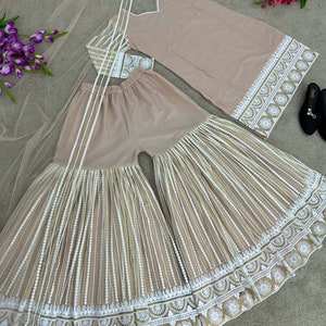 Beautiful Indian Kurta With Sharara Palazzo 3 Peice Set, Georgette ...