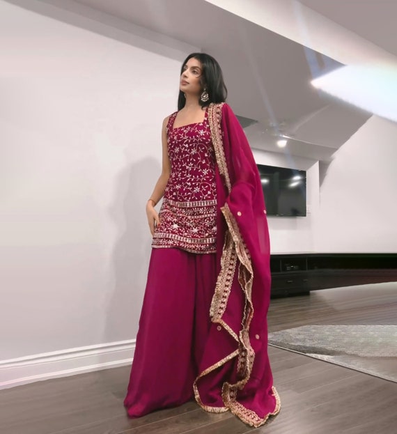 Pakistani Bridal Gown with Sharara Dress in Brocade Fabric – Nameera by  Farooq