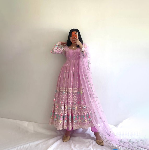 Indian Women White Stitched Anarkali Gown Kurta Set with Dupatta Wedding  Dress | eBay