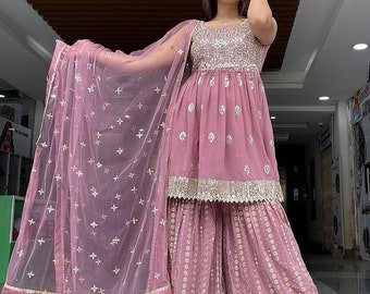 Baby Pink Pakistani Sharara Suit for Woman USA Bollywood