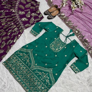 Green Pakistani Sharara Gharara Set, Readymade Indian Sequin ...