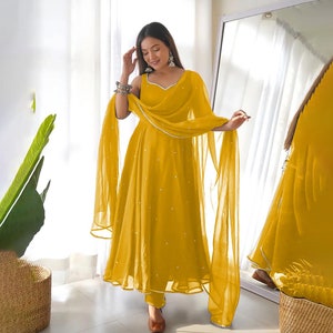 Plain yellow anarkali best sale dress