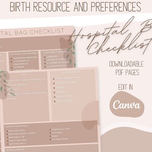 Hospital Bag Checklist, Birth Packing List, Baby Checklist, Digital Hospital Bag Checklist, Editable Checklist, Hospital Checklist Template