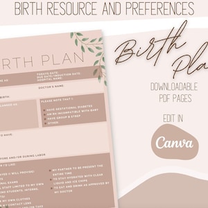 Birth Plan, Editable Birth Plan Template, Birth Preferences, Birth Resources, Hospital Birth Plan, Boho Style Birth Plan, Custom, PDF,