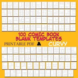 May include: 100 comic book blank templates with curved panel layouts. Printable PDF.