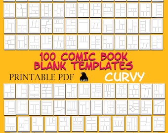 Comic Book template | 100 curvy different designs | Blank Comic book | DIY Printable Storyboard | Instant download | letter vector PDF strip