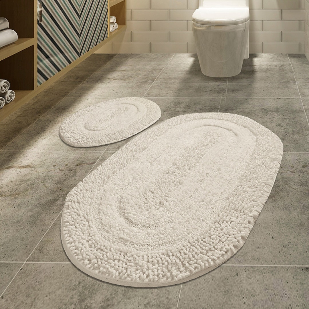 Handmade 100 Cotton Bath Mat Set Beige Bathroom Rug Etsy UK