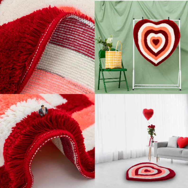 RETRO HEART RUG Retro Home Decoration Heart Shaped Rug Etsy