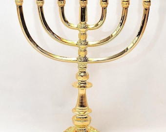 Large Menorah Gold Plated from Holy Land Jerusalem H/36 x W/26 cm