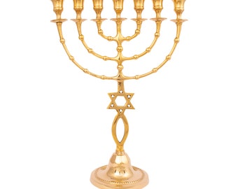 Una grande Menorah autentica con stella di David placcata oro 15,5″