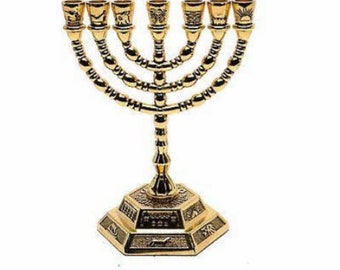 Menorah Gold Plated Holyland size Medium 5.1 ″ / 13 cm