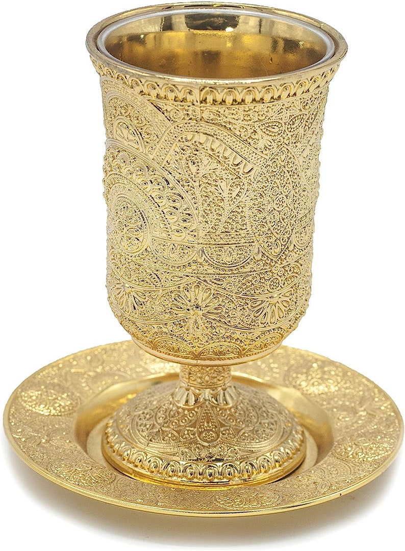 Shabbat Kiddush Cup Gold Plated Jerusalem