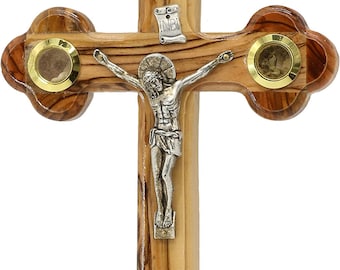 Olive Wood Cross Crucifix Orthodox Bethlehem Handcrafted 4 Lenses   Holy Land size 6.8 inch / 17.2 cm