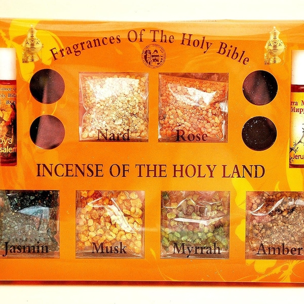 Holy Land Weihrauch Set: 7 Düfte Nard Rose, Jasmin, Moschus, Myrrah, Amber, 2 Salböl und 4 Kohle Weihrauch aus dem Holy Land Kit