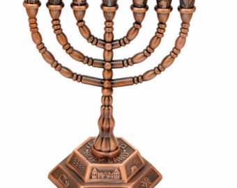 Menorah In Bronze Plated Authentic Temple Candle Holder Israel 5.1″ / 13cm