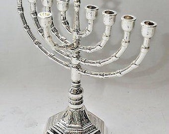 Temple Menorah HANUKKAH Silver Plated Candle Holder from Jerusalem