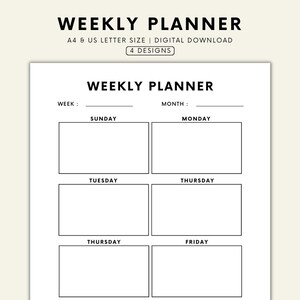 Minimalist Simple Weekly Planner, Printable Planner, Weekly Schedule, Weekly Organizer, Desk Planer, Office Planner
