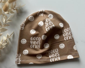 Beanie | Mütze | Einlagig | Smiley | Good vibes only | Frühlingsmütze | Sommermütze