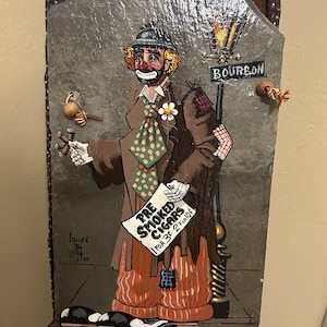 Vintage New Orleans clown painted tile slate