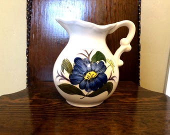 Vintage Blue & White Floral Pitcher