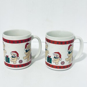 Vintage Dancing Teddy Bears Christmas Mugs Set