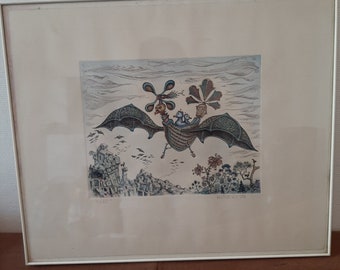 French original signed lithograph by "HUBERT" in 1973.