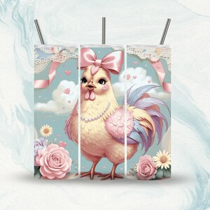 Coquette Chicken Print Tumbler PNG Design, Cute Farm Girl Tumbler Wrap, Sassy Chicken Sublimation PNG, Western Country Hen Digital Download