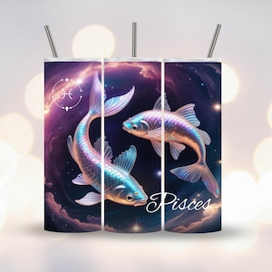 Pisces Zodiac Tumbler PNG Design: Mystical Horoscope Wrap (Digital Download, 20oz Tumbler Template)