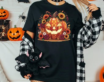 Floral Pumpkin PNG, Retro Jack o' Lantern Design, Digital Download