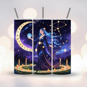 Spiritual Horoscope Witch Tumbler Wrap PNG Design, 20oz Skinny Tumbler Sublimation, Boho Witch Zodiac Tumbler Wrap, Digital Download