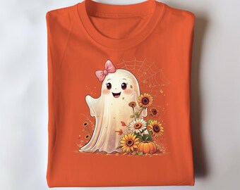 Floral Ghost PNG, Halloween T-Shirt Design, Retro Kawaii Clipart, Digital Download