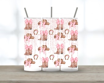 Disegno del bicchiere da cowgirl rosa: cappello western PNG (download digitale, formato bicchiere sottile da 20 once)
