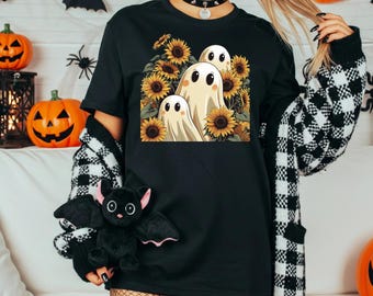 Sunflower Ghost PNG, Vintage Halloween Graphic, Digital Download