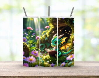 Whimsical Dragon Tumbler Wrap: Bücherwurm PNG (Digital Download 9.3x8.2 in 300DPI)