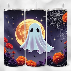 Floral Ghost Tumbler PNG: 20oz Skinny Tumbler Sublimation (Digital Download