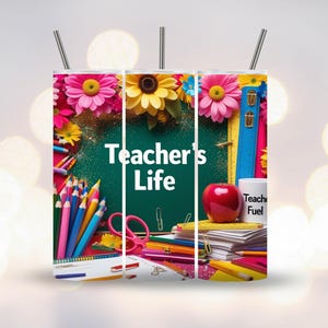 Teacher Life Tumbler PNG, 20oz Skinny Tumblers Wrap, Back to School Design, Digital Download