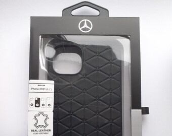 Mercedes Benz Iphone 13 Real Leather Stars pattern Black case