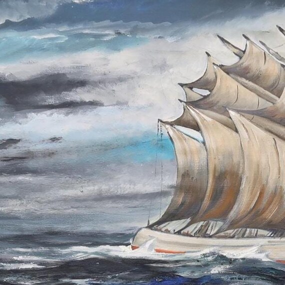 スウェーデンの、海を航行する船を描いた壮大な油絵。 - Etsy 日本