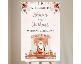 Indian Wedding Welcome Board as Hindu Welcome Signage, Mandap Wedding Sign Bridal & Phera Sign Welcome Punjabi, Desi Wedding decor