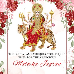 Mata ka Jagrata invite, pooja invitaion, maa sherawali,mata rani ,Chowki Puja , hindu pooja , wedding invites
