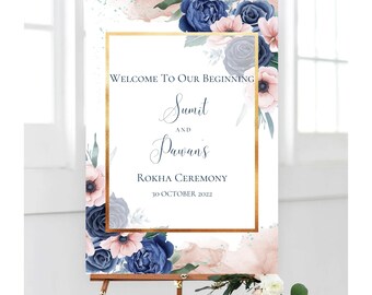 Engagement Party Sign, Roses Engagement Welcome Sign, Welcome to Our Engagement Sign, Floral Welcome Sign, Digital file, ROkha Ceremony