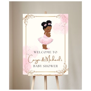 Princess Ballerina Pink Tutu Gold Afro Princess Baby Shower Welcome Sign,Pink Gold Princess Baby Shower Welcome Signs Princess Baby Shower