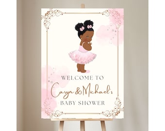 Princess Ballerina Pink Tutu Gold Afro Princess Baby Shower Welcome Sign,Pink Gold Princess Baby Shower Welcome Signs Princess Baby Shower