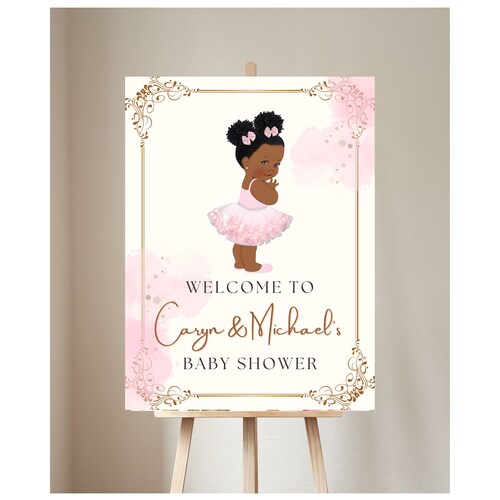 Princess Ballerina Pink Tutu Gold Afro Princess Baby Shower Welcome Sign,Pink Gold Princess Baby Shower Welcome Signs Princess Baby Shower